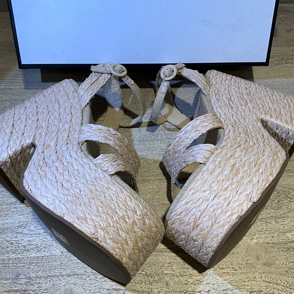 NEW Larroude Carmen 145mm Raffia Platform Sandals Size 9 Natural Beige Open Toe - Picture 5 of 11